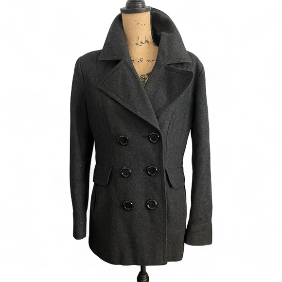 New York & Company Charcoal Double-Breasted Pea Coat - Picture 1 of 4